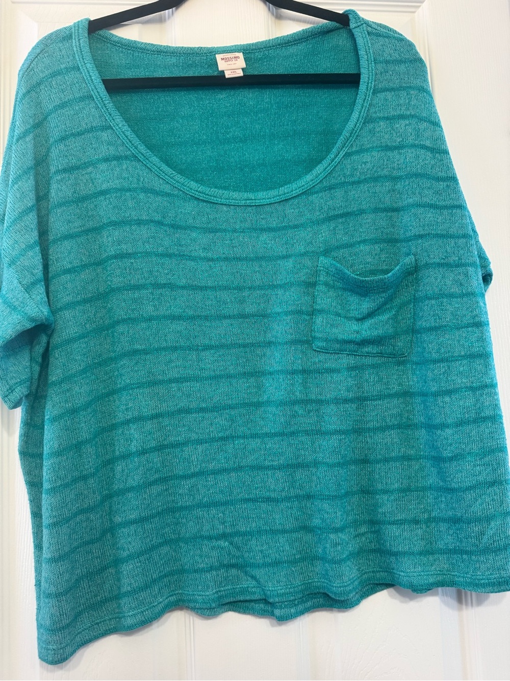 Mossimo Supply Co. Teal Striped Scoop Pocket Tee